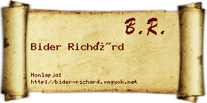 Bider Richárd névjegykártya